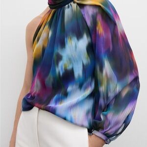 Mango Asymmetrical Colorful Abstract Blouse